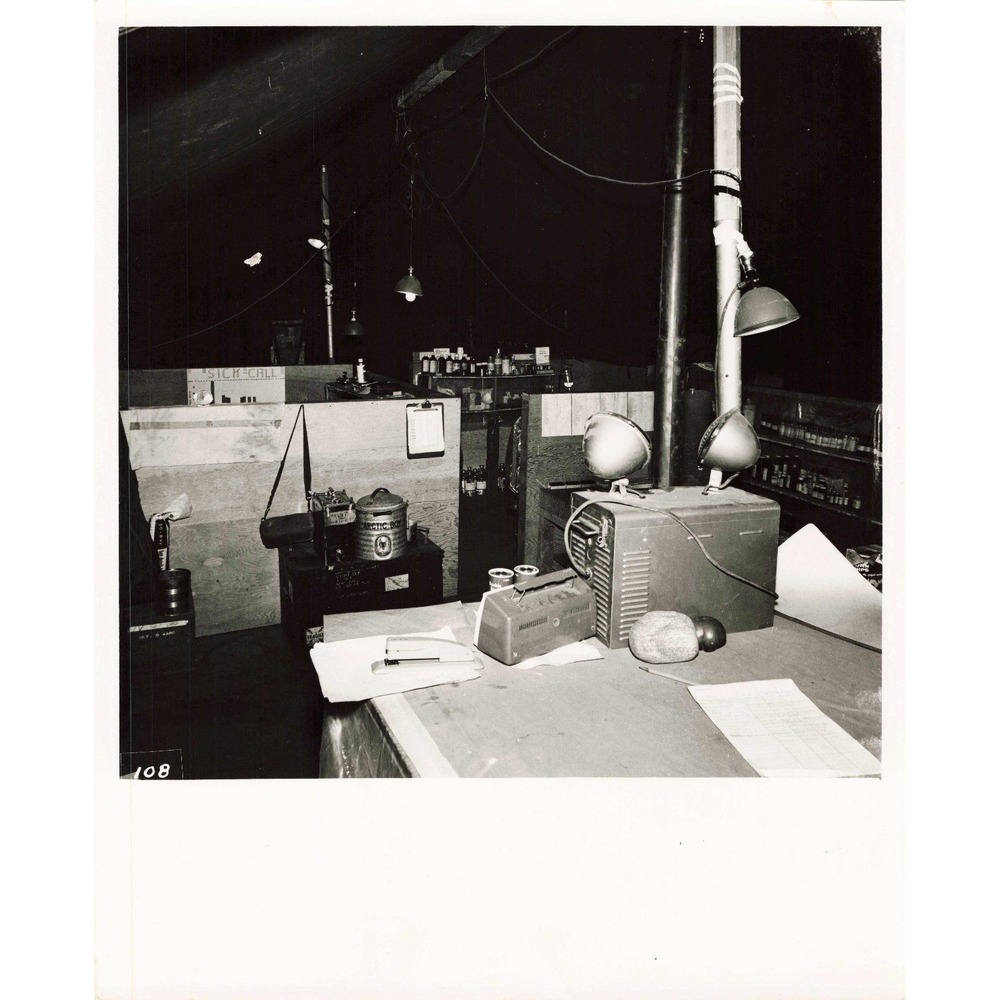 Vintage Military Field Hospital Sick Call Interior Black White Photograph